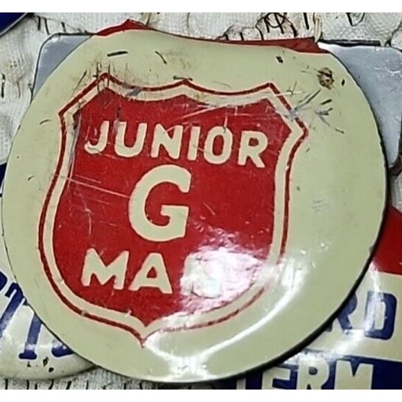 Vintage Junior G-Man Pinback Button 1930s–50s FBI Youth Badge Red Shield 2.25" - Picture 1 of 1